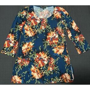 SLINKY BRAND Floral Pullover Poppy 3/4 Sleeve Tunic Shirt Womens Size Medium